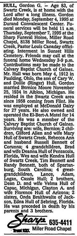 El-Bert-A Motel & Coffee Shop - Gordon Hull Passes Away Sept 1995
